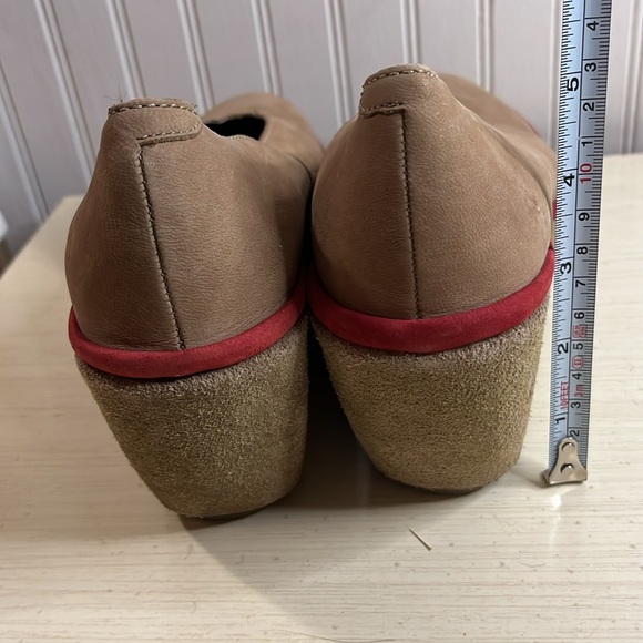 Fly London Suede Platform Wedge Heels Tan with Red Trim - Picture 7 of 11